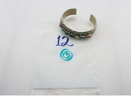 Navajo Cuff Bracelet Sterling Silver Natural Gemstone Vintage Signed WB