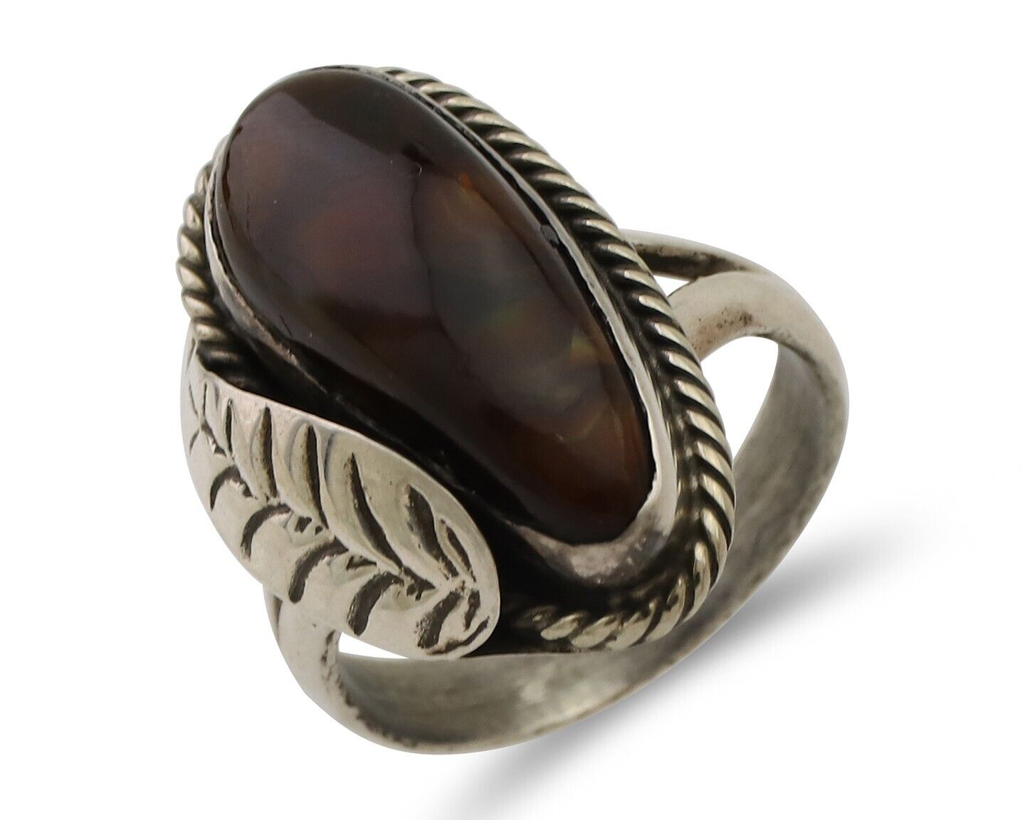 Navajo Handmade Ring 925 Silver Natural Fire Opal Native Artist Size 5.25 C.80's