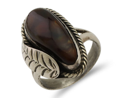 Navajo Handmade Ring 925 Silver Natural Fire Opal Native Artist Size 5.25 C.80's
