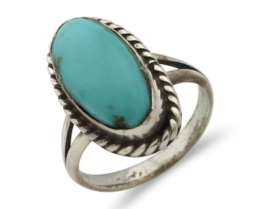 Navajo Ring 925 Silver Natural Kingman Turquoise Signed M Montoya C.80's