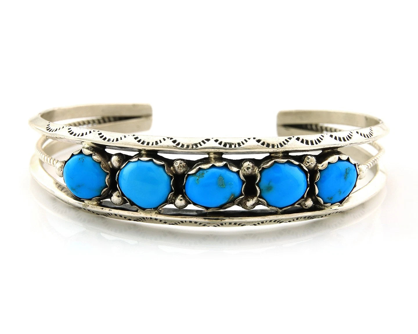 Navajo Cuff Bracelet Sterling Silver Turquoise Vintage Native Art Signed R
