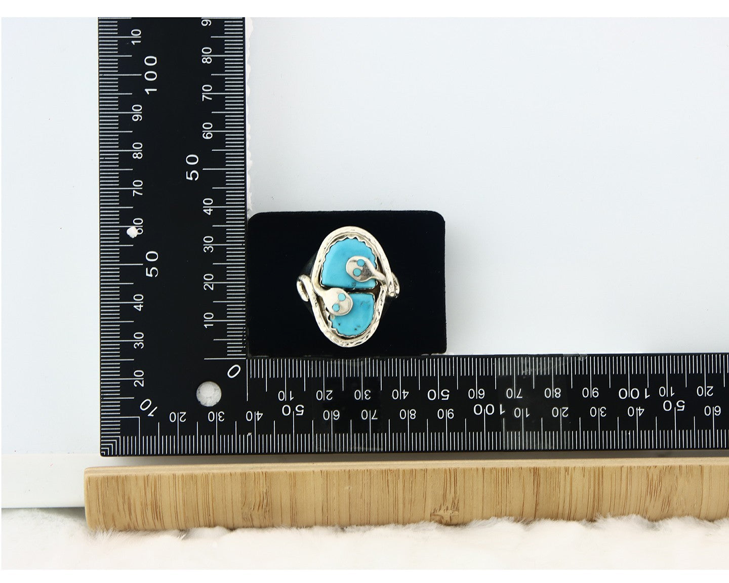 Men Heavy Zuni Snake Ring 925 Silver Turquoise Signed EFFIE CALAVASA C.80's