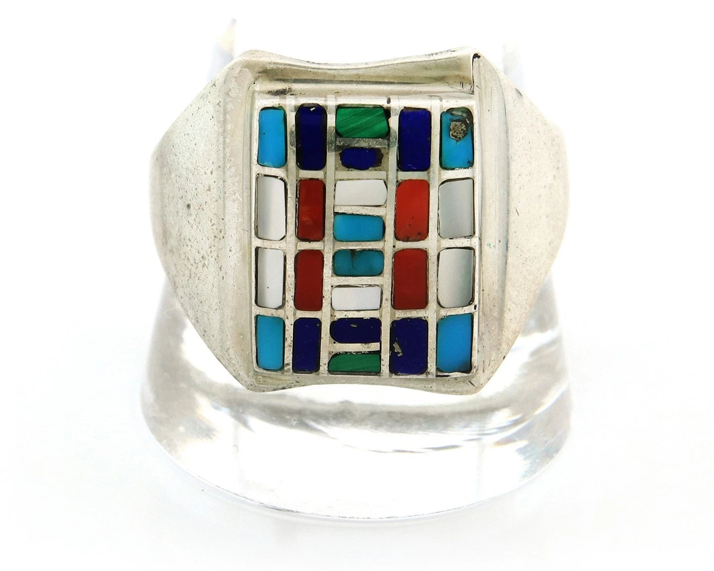 Men Navajo Ring Sterling Silver Vintage Gemstones Signed HM & JB Size 12.75