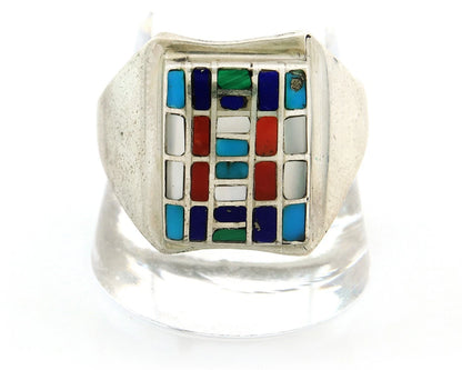 Men Navajo Ring Sterling Silver Vintage Gemstones Signed HM & JB Size 12.75