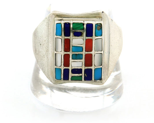 Men Navajo Ring Sterling Silver Vintage Gemstones Signed HM & JB Size 12.75