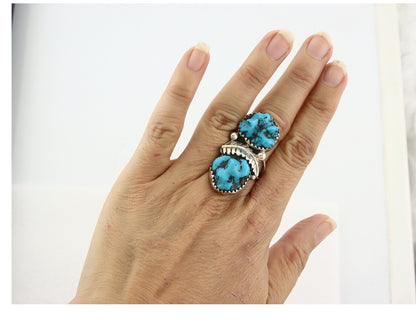 Vintage Zuni Ring 925 Sterling Silver Turquoise Signed RLB Size 6.0