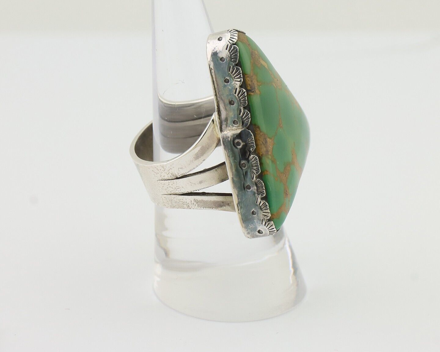 Navajo Fox Turquoise Ring 925 Silver Native American Artist C.80's Size 8.75