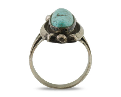 Navajo Turquoise Ring 925 Silver Native Artist Signed Sunrise Size 8.0 C.80's