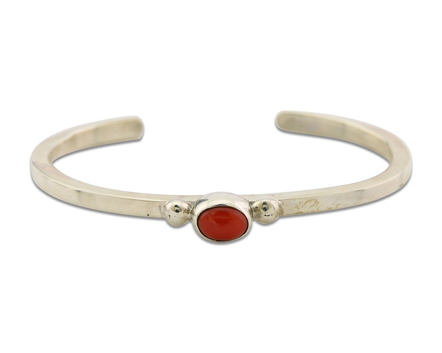 Navajo Bracelet .925 Silver Mediterranean Red Coral Cuff Native Artist C.80's