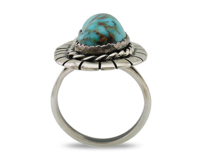 Navajo Ring 925 Silver Blue Gem Turquoise Signed William Denetdale 8.75 C.80's