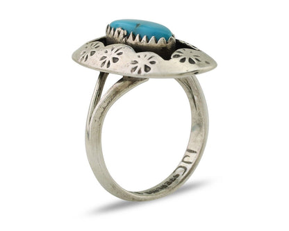 Navajo Ring 925 Silver Natural Blue Turquoise Signed IJC C.80's