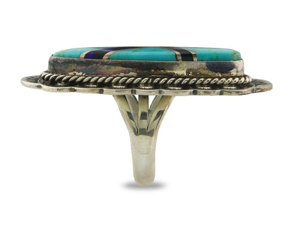 Vintage Navajo Ring 925 Sterling Silver Turquoise Signed M Begay Size 7.75