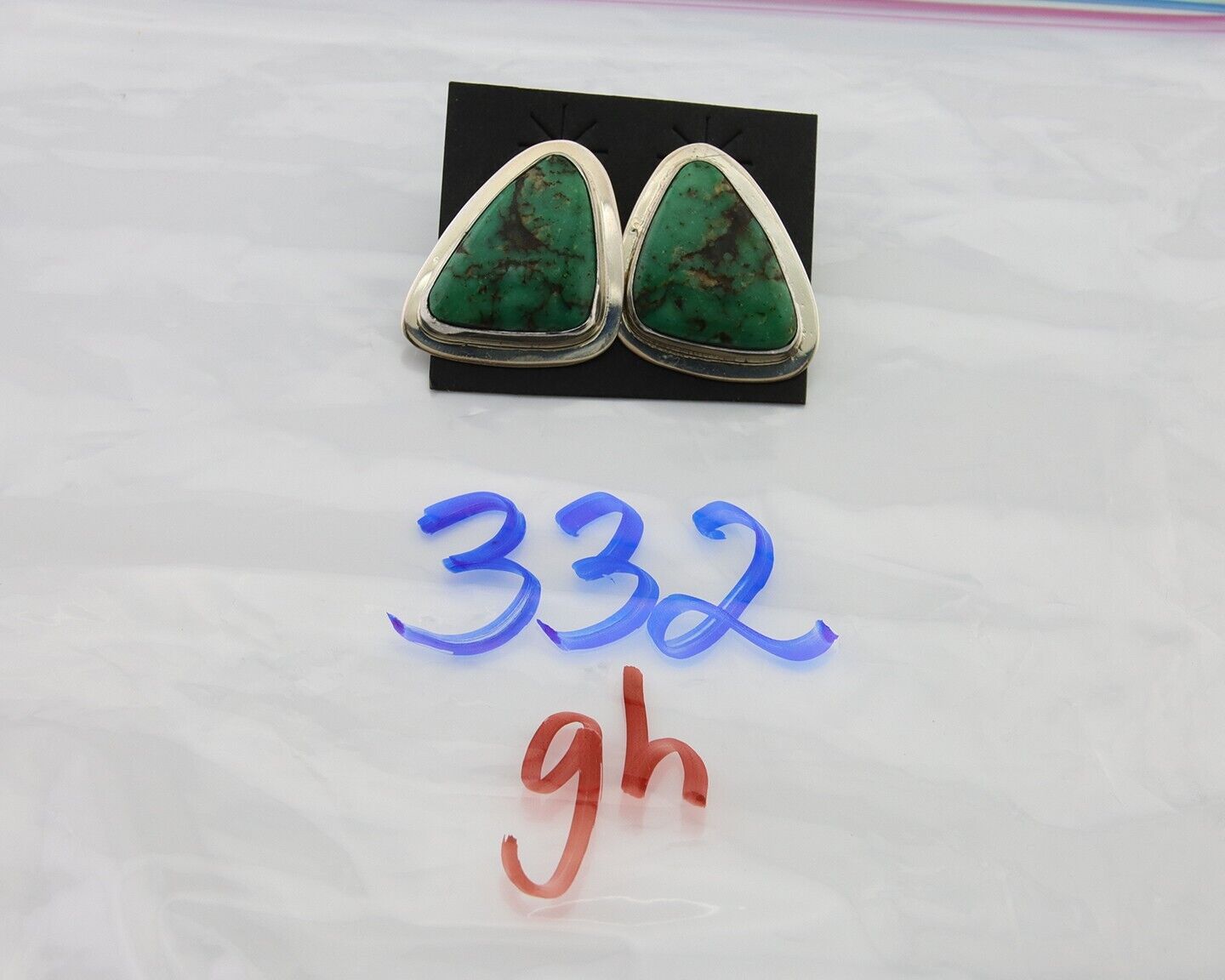 Navajo Shield Earrings 925 Silver Natural Turquoise Artist Signed M.S. C.80's