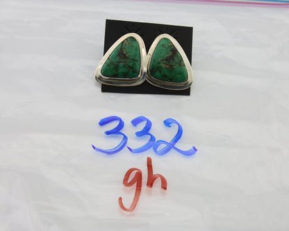 Navajo Shield Earrings 925 Silver Natural Turquoise Artist Signed M.S. C.80's