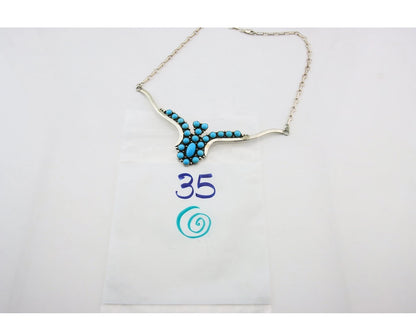 Navajo Necklace 925 Sterling Silver SB Turquoise Artist Signed LT C.80's