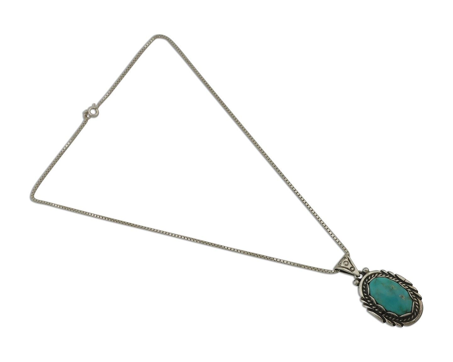 Navajo Necklace 925 Silver Natural Turquoise Sun Stamp C.80s