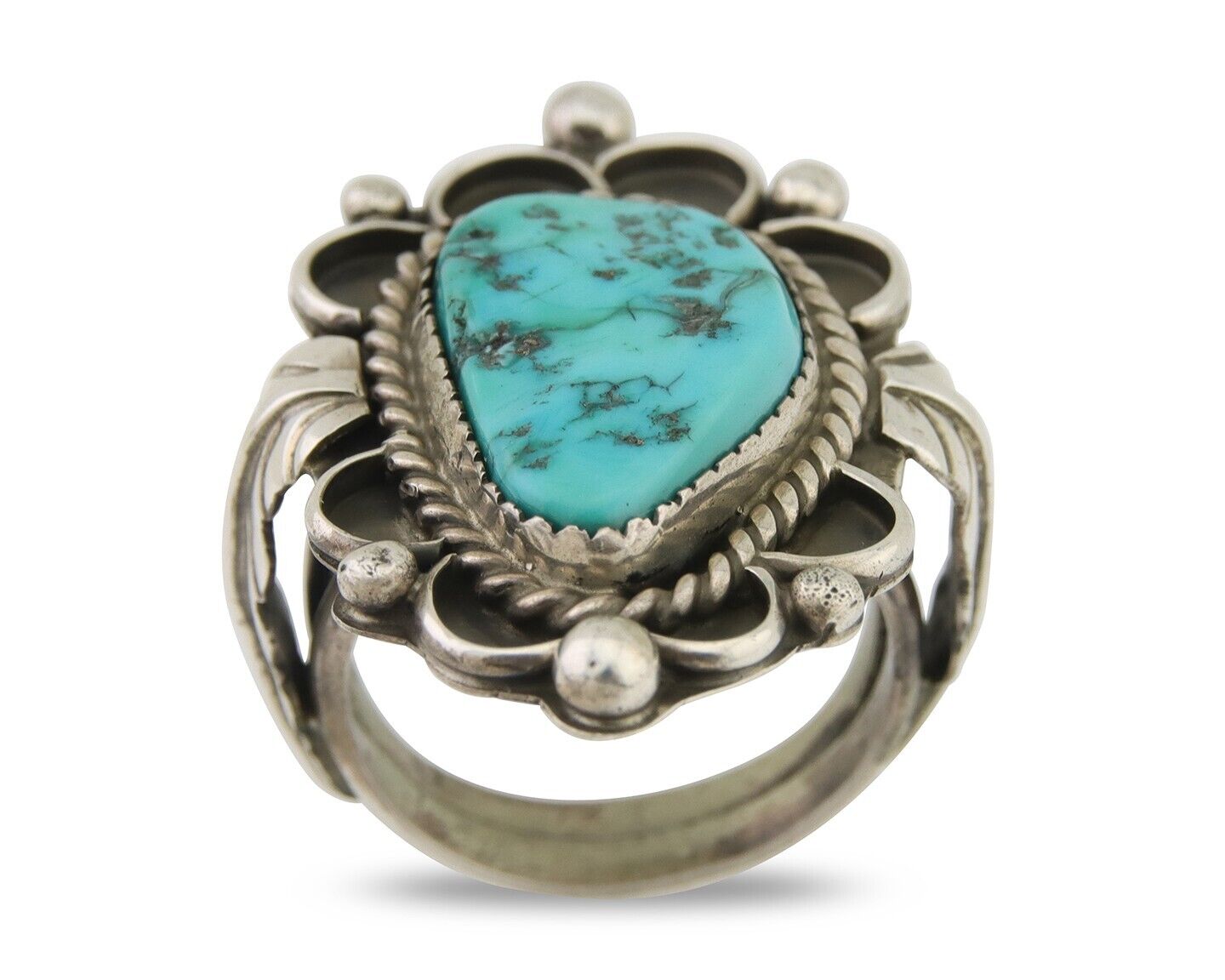 Navajo Ring 925 Silver Natural Blue Turquoise Native American Artist C.80's