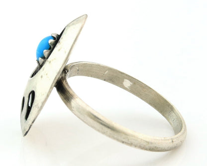 Navajo Paw Ring Sterling Silver Blue Turquoise Vintage Native Artist Size 4.0