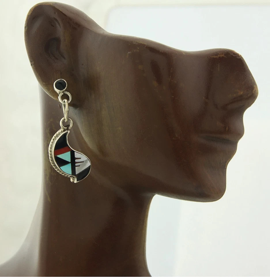 Navajo Dangle Earrings Sterling Silver Gemstone Vintage Signed SB