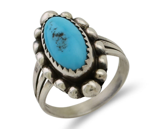 Navajo Ring 925 Silver Sleeping Beauty Turquoise Artist Signed SC C.80's