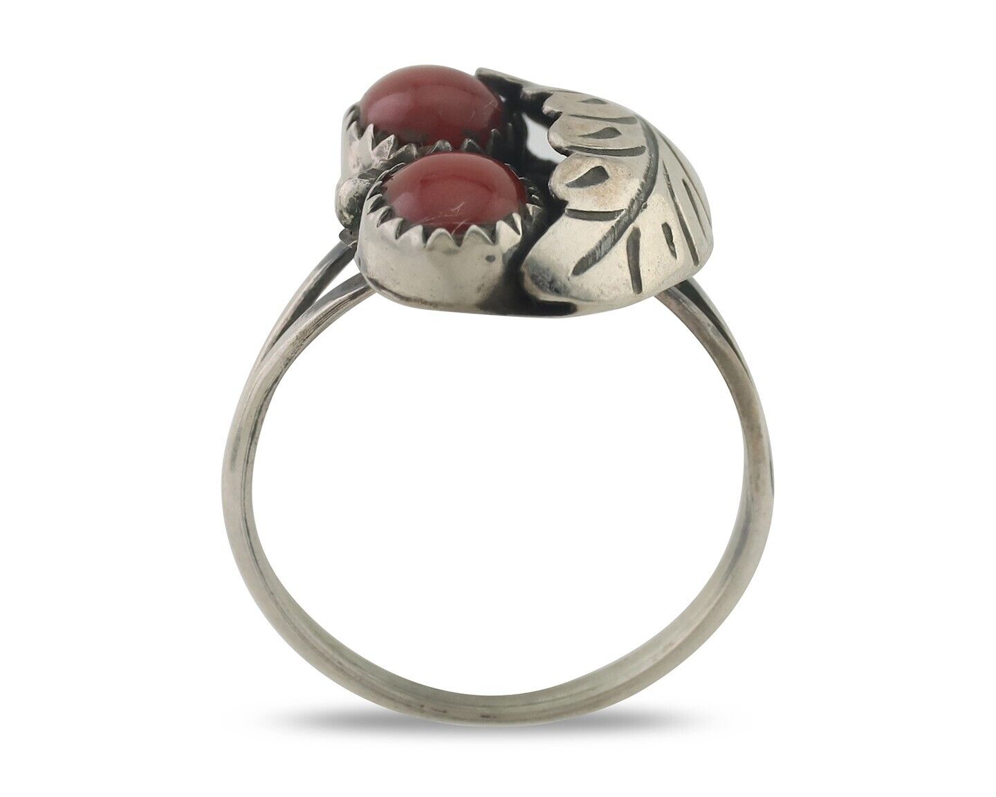 Navajo Handmade Ring 925 Silver Natural Mediterranean Coral Signed 88 C.80's