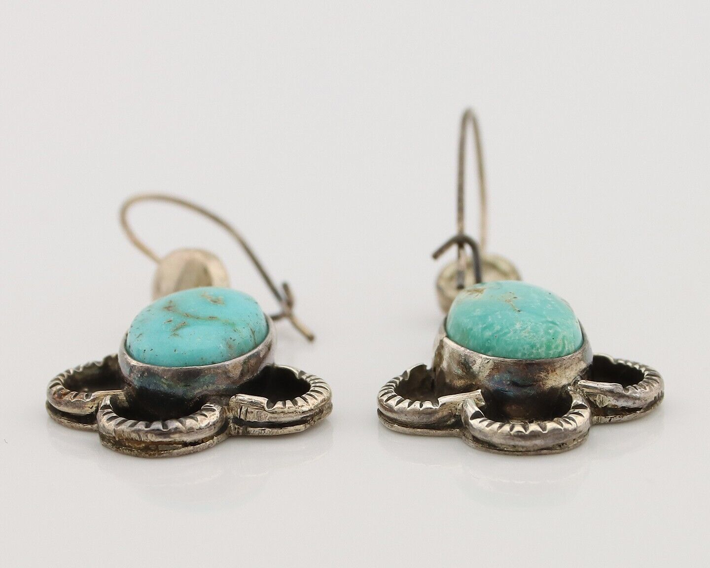 Navajo Earrings 925 Silver Natural Blue Turquoise Native American Artist C.80s