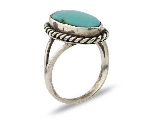 Navajo Ring 925 Silver Kingman Turquoise Artist Signed M Montoya C.80's