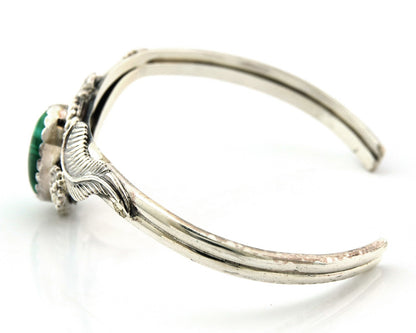 Navajo Cuff Bracelet Sterling Silver Natural Malachite Vintage Signed SN