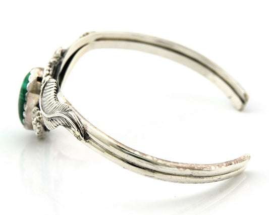 Navajo Cuff Bracelet Sterling Silver Natural Malachite Vintage Signed SN
