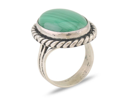 Navajo Ring 925 Silver Natural Malachite Native American Artist Size 7.25 C.80's