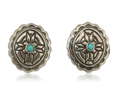 Navajo Earrings 925 Silver Natural Blue Turquoise Native American Artist C.80s