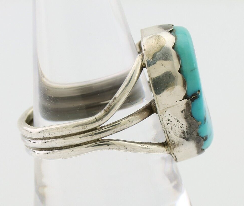 Navajo Ring 925 Silver Natural Blue Turquoise Signed Tony Guerro C.80's