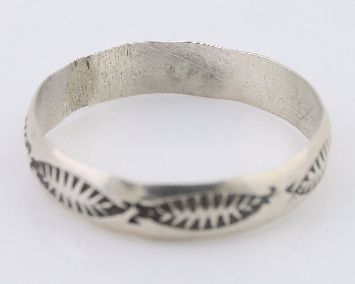 Navajo Hand Stamped Band 925 Silver 5.0 mm Signed Larry Chavez Size 11.25 C.80's