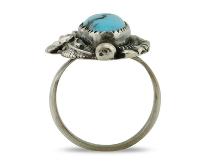 Navajo Ring 925 Silver Sleeping Beauty Turquoise Artist Signed SC C.80's
