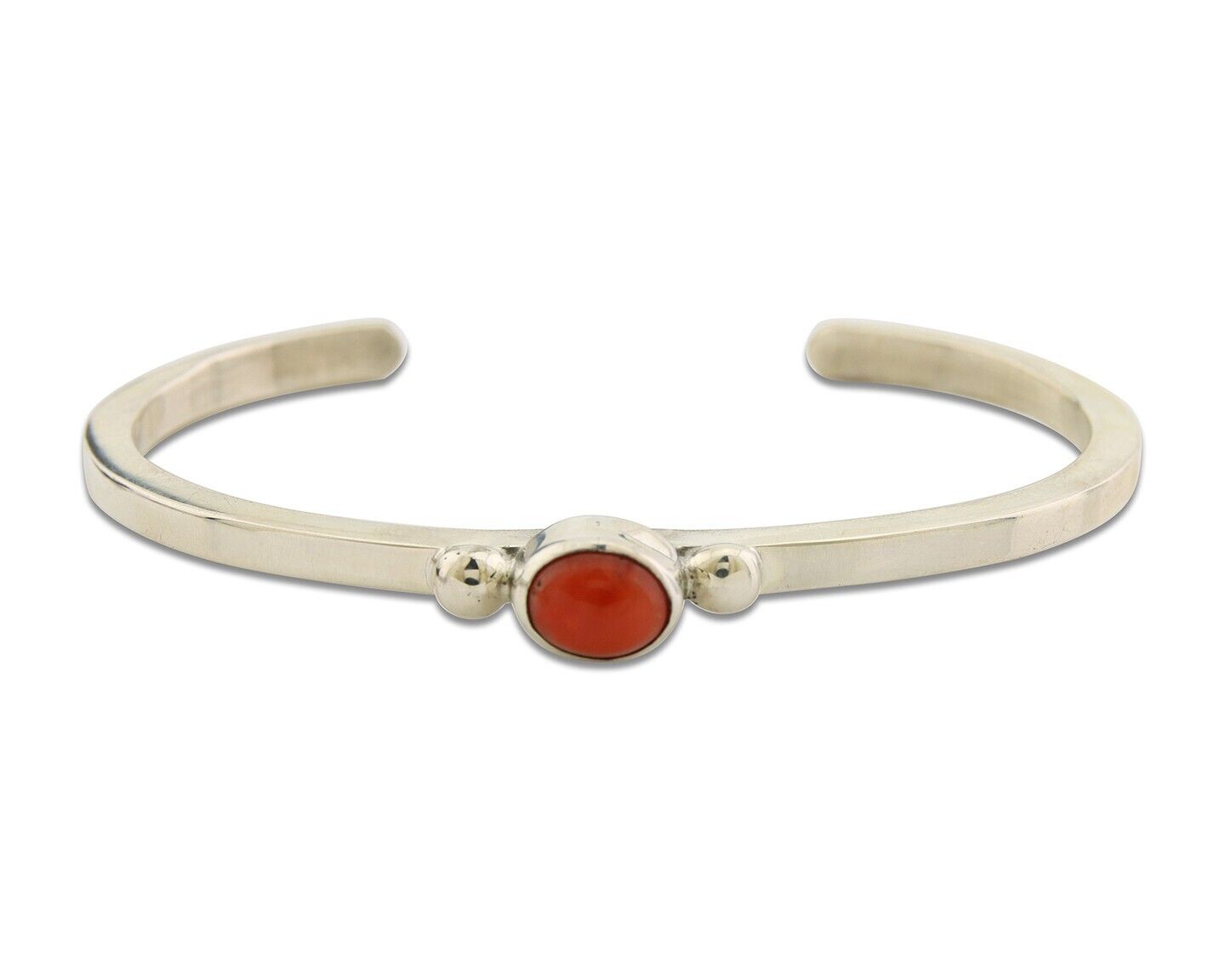 Navajo Bracelet .925 Silver Mediterranean Red Coral Cuff Native Artist C.80's