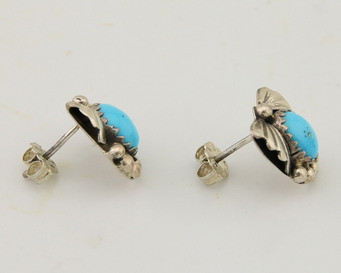 Navajo Handmade Earrings 925 Silver Blue Turquoise Artist Signed BJ C.80s