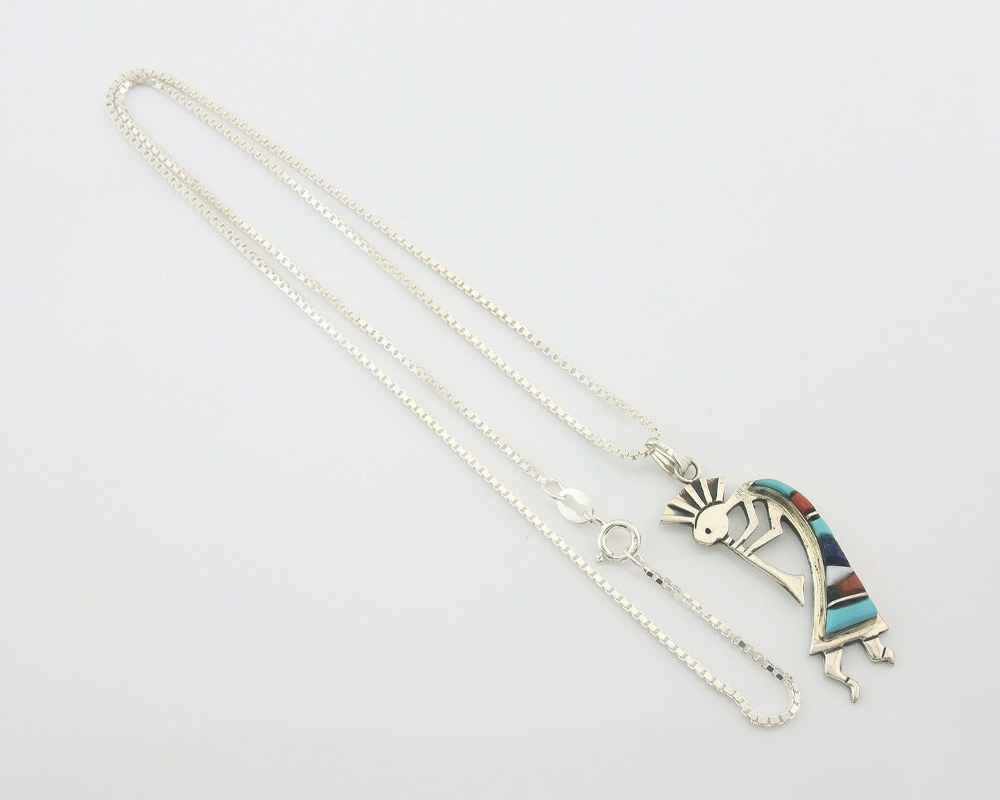 Navajo Kokopelli Necklace Sterling Silver Authentic Natural Gemstone