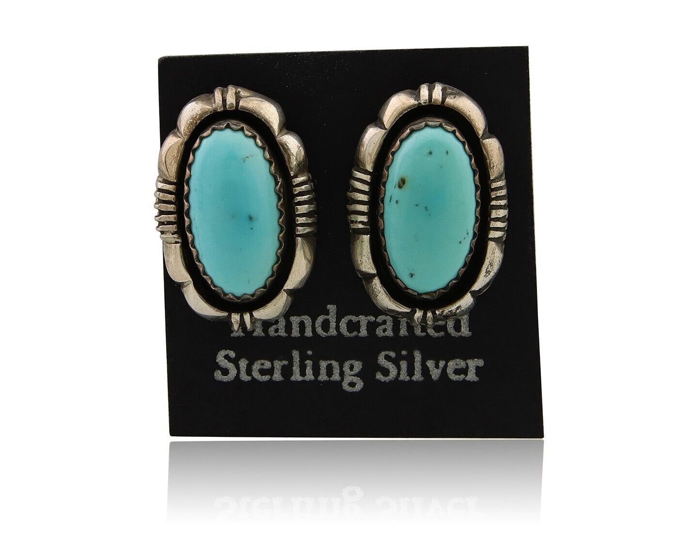Navajo Earrings 925 Silver Inlaid Natural Turquoise Artist Signed L Yazzie C.80s