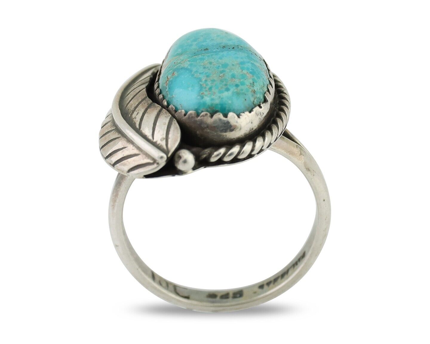 Navajo Handmade Ring 925 Silver Natural Turquoise Artist Signed IJC C.80's