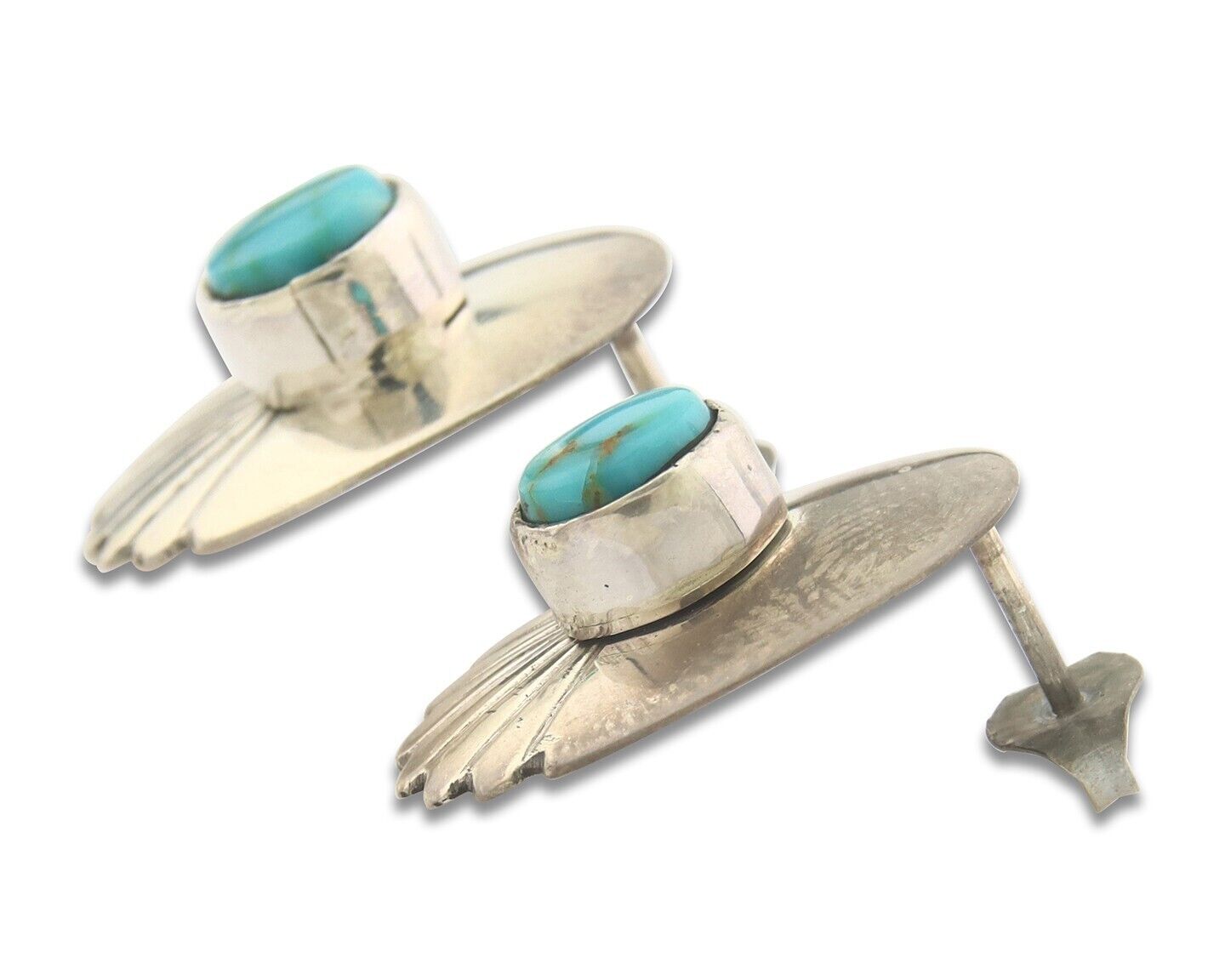 Navajo Earrings 925 Silver Handmade Natural Turquoise Signed Wilson Padila C80s