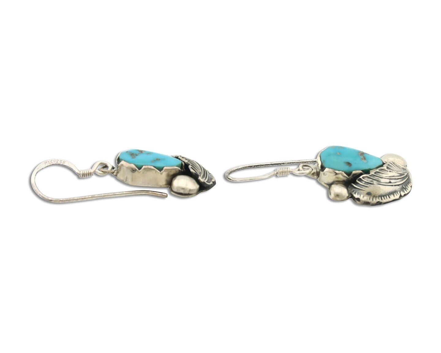 Zuni Dangle Handmade Earrings 925 Silver Blue Turquoise Native Artist C.80's