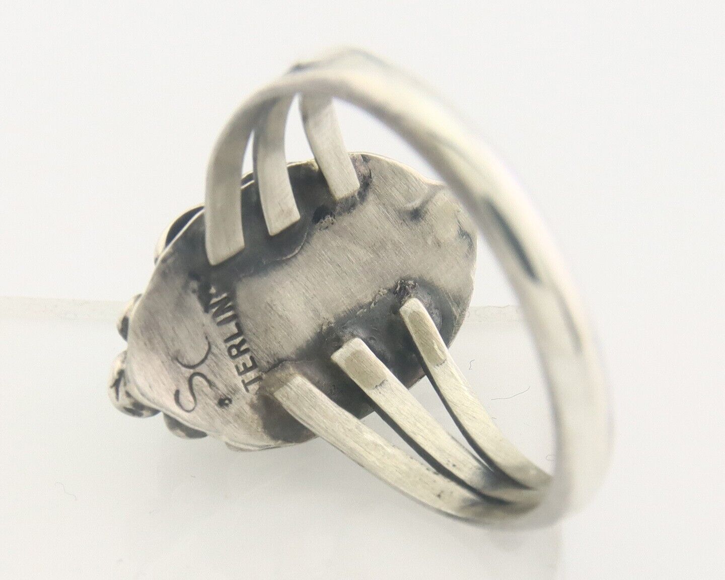 Navajo Ring 925 Sterling Natural Turquoise Native Artist C.80's Size 8.5