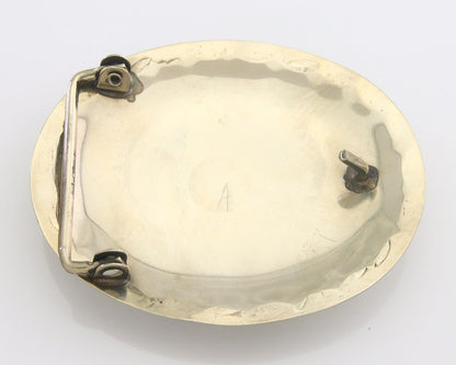 Navajo Belt Buckle .999 Nickel Buffalo Gemstone Signed 2.35 x 3.0 in C.80's