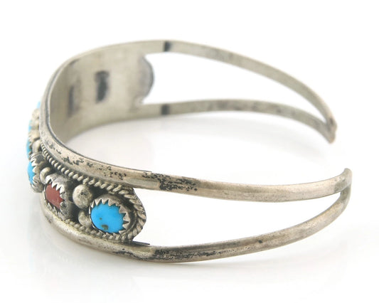Navajo Cuff Bracelet Sterling Silver Natural Gemstone Vintage Native Signed V