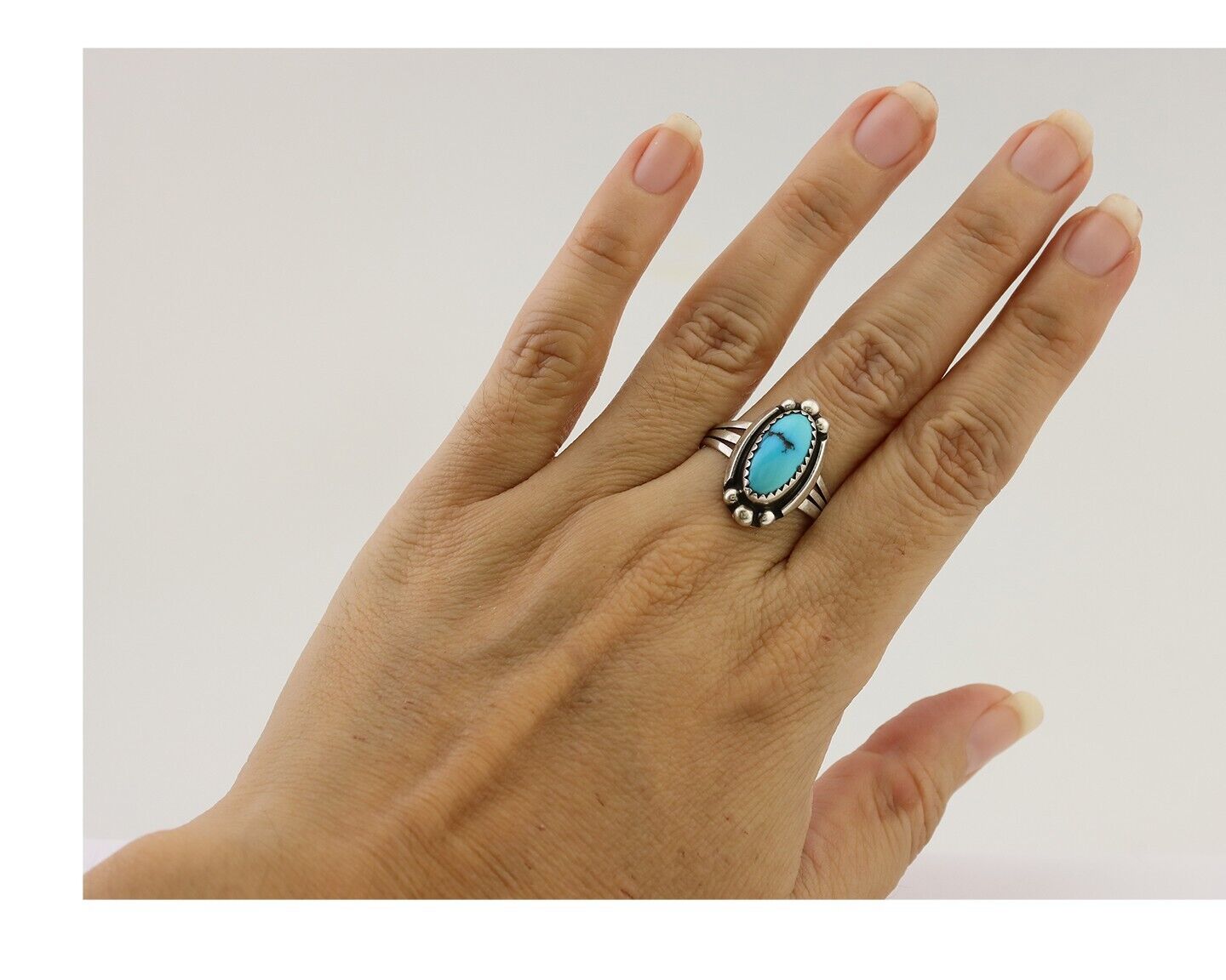 Navajo Ring 925 Silver Sleeping Beauty Turquoise Artist Signed SC C.80's