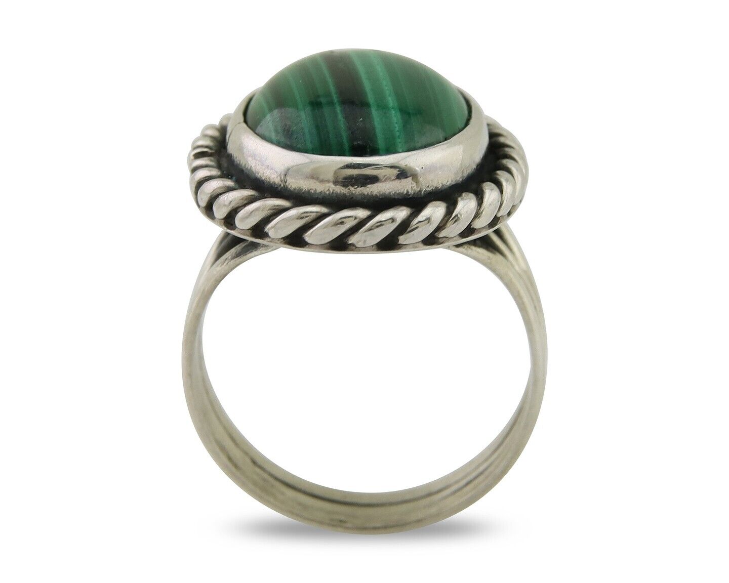 Navajo Ring 925 Silver Natural Malachite Native American Artist C.80's