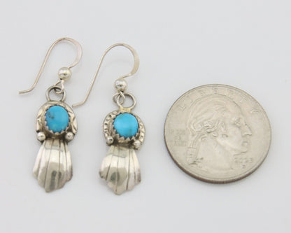 Navajo Earrings 925 Silver Blue Turquoise Artist Signed Kee Tsosie C.80's