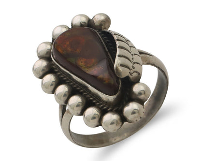 Navajo Handmade Ring 925 Silver Natural Fire Opal Native Artist Size 9.5 C.80's