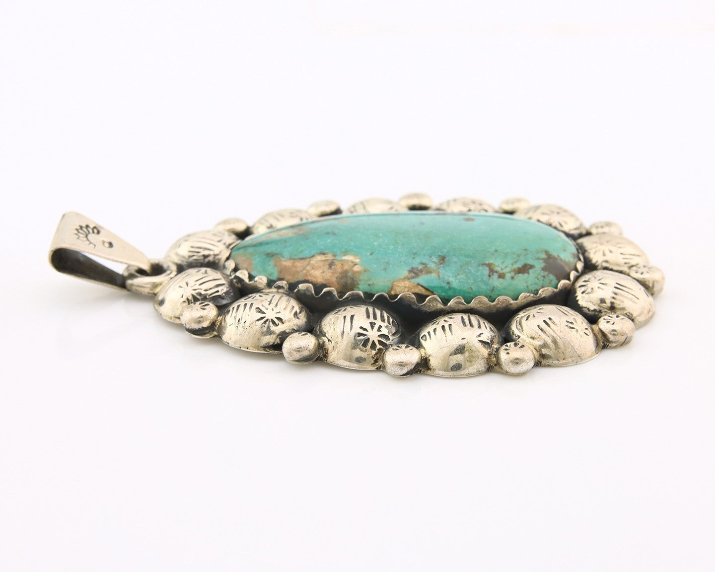 Large Navajo Pendant Sterling Silver Authentic Turquoise Vintage Artist Signed
