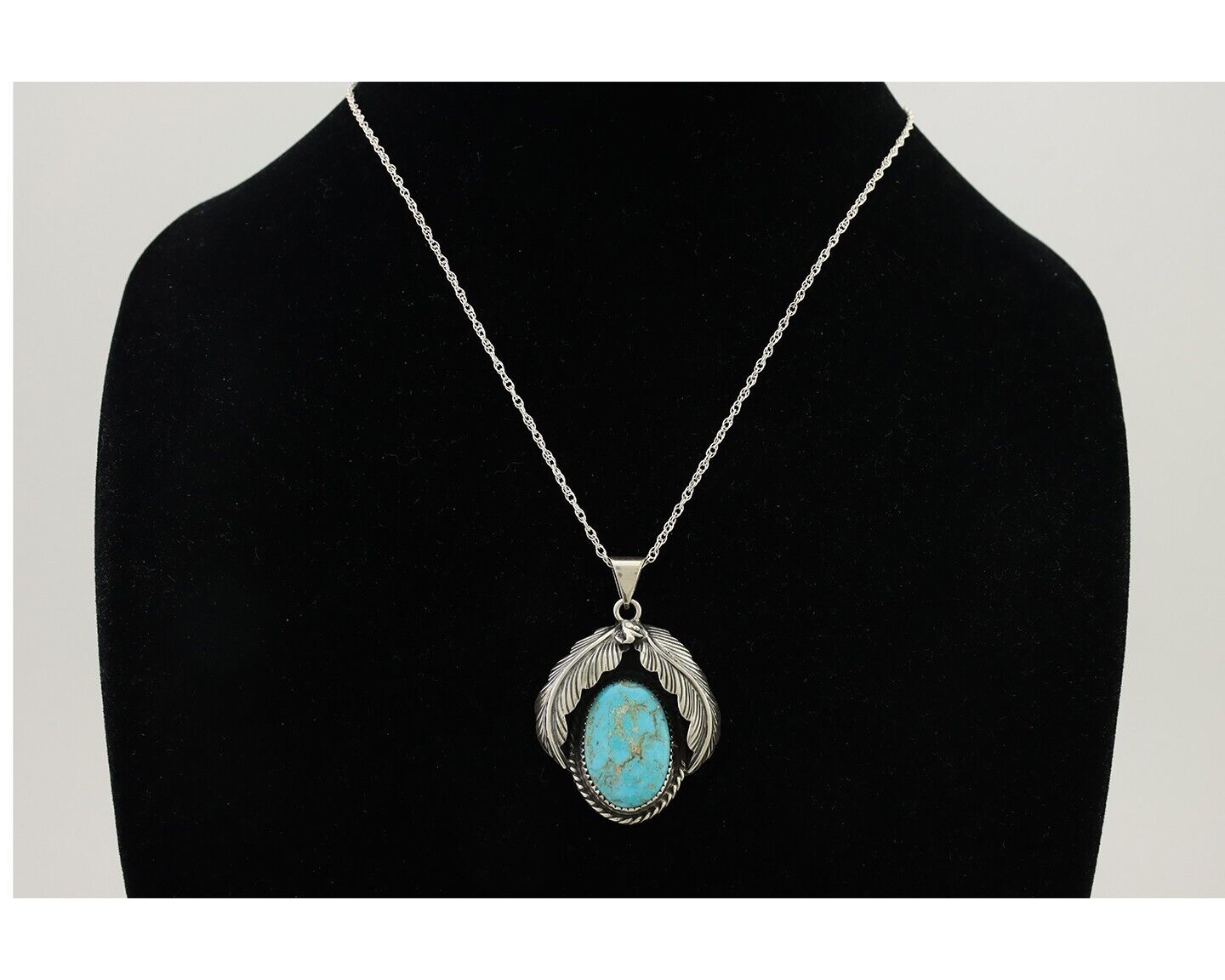 Navajo Necklace 925 Silver Natural Blue Turquoise Aritst Signed Windmill C.80's